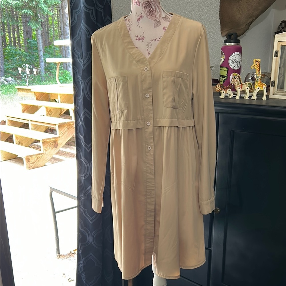 SHEIN Cream Long Sleeve Button Dress